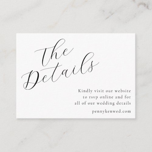 Elegant Script Calligraphy White Wedding Website Enclosure Card