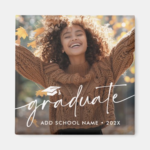 Elegant script & cap photo graduation year school magnet