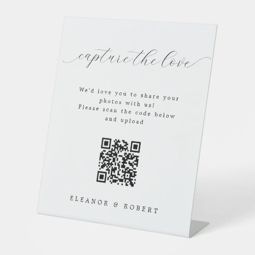 Elegant Script Capture the Love QR Code Wedding Pedestal Sign