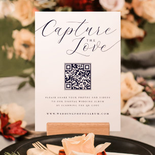 Elegant Script Capture the Love Wedding QR Code Holder