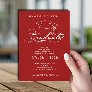 Elegant Script Cardinal Red Graduation Invitation