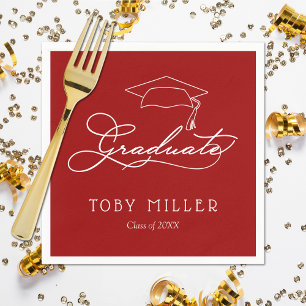 Elegant Script Cardinal Red Graduation Napkins