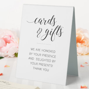 Elegant Script Cards and Gifts Table Wedding Table Tent