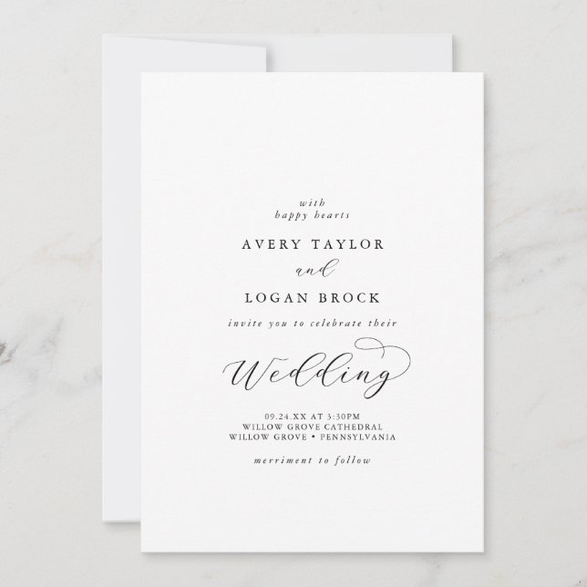 Elegant Script Casual Couple Hosting Wedding Invitation (Front)