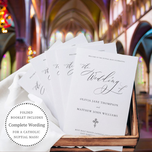 Elegant Script Catholic Wedding Program Full Mass