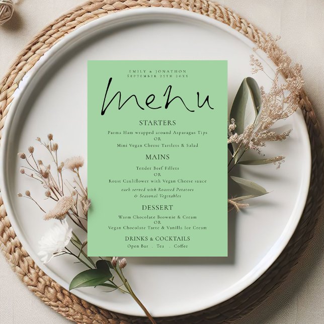 Elegant Script Celadon Green Wedding Menu Card (Creator Uploaded)