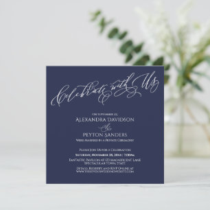Elegant Script Celebrate with Us Navy Blue Invitation
