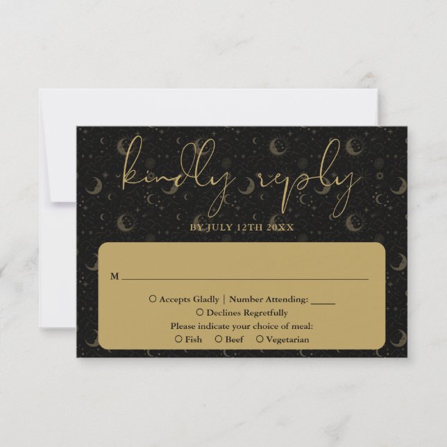 Elegant Script Celestial Mystical Wedding RSVP Card (Front)
