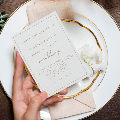  Elegant Script Champagne Gold Text Wedding Invitation