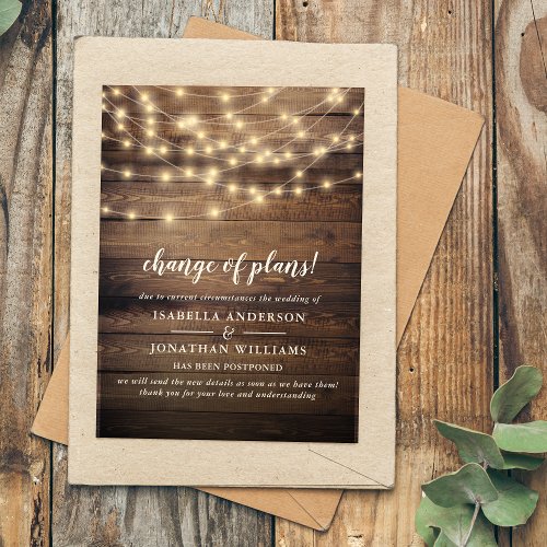 Elegant Script Change Of Plans Country Wedding Invitation Postcard