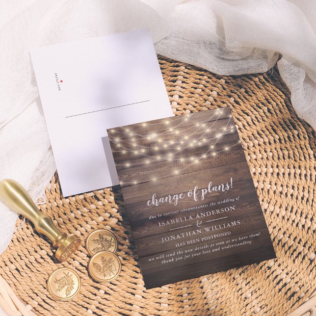 Elegant Script Change Of Plans Country Wedding Invitation Postcard (Creator Uploaded)