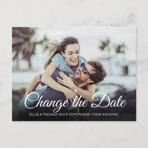 Elegant Script Change the Date Postponed Photo Announcement Postcard