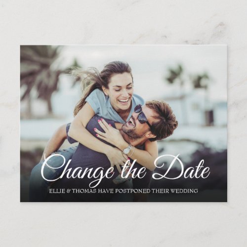 Elegant Script Change the Date Postponed Photo Postcard