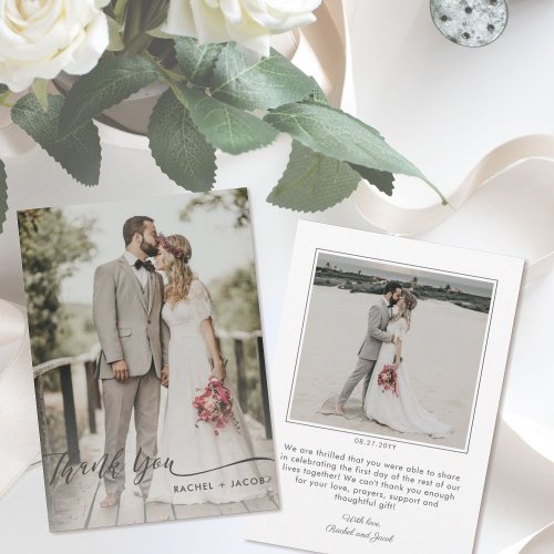Elegant Script Charcoal Overlay 2_Photo Wedding Thank You Card