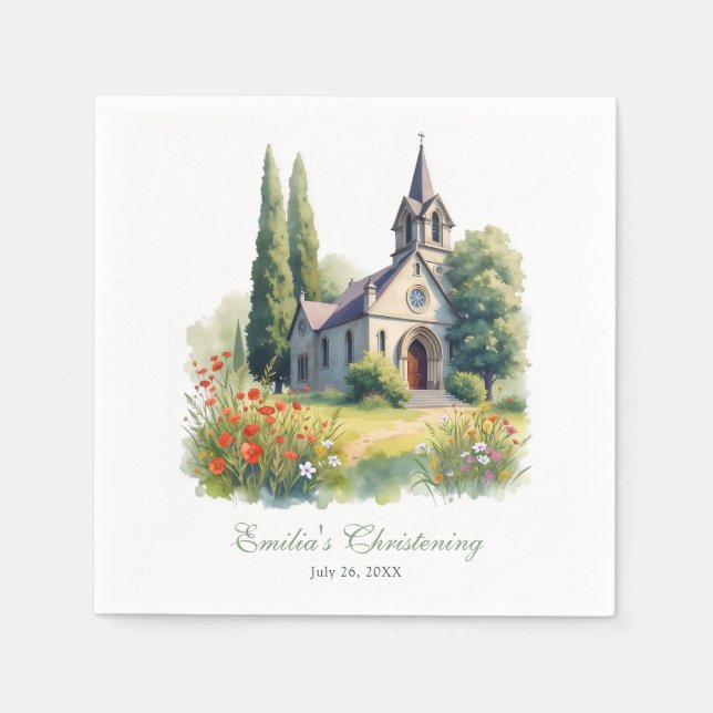 Elegant Script Charming Church Baptism Christening Napkins (Front)