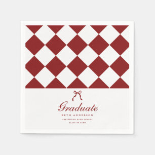 Elegant Script Checkered Coquette Graduation Party Napkins