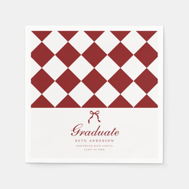 Elegant Script Checkered Coquette Graduation Party Napkins (Front)
