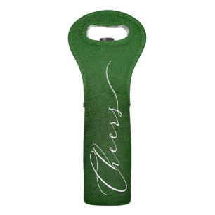 Elegant Script CHEERS on Faux Green Leather Wine Bag