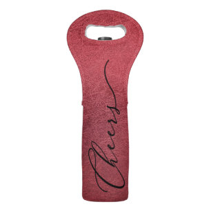 Elegant Script CHEERS on Faux Red Leather Wine Bag