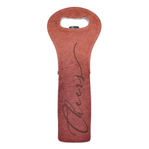 Elegant Script CHEERS on Faux Rust Leather Wine Bag