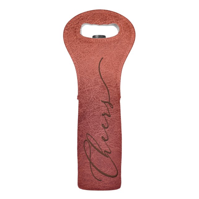 Elegant Script CHEERS on Faux Rust Leather Wine Bag (Front)