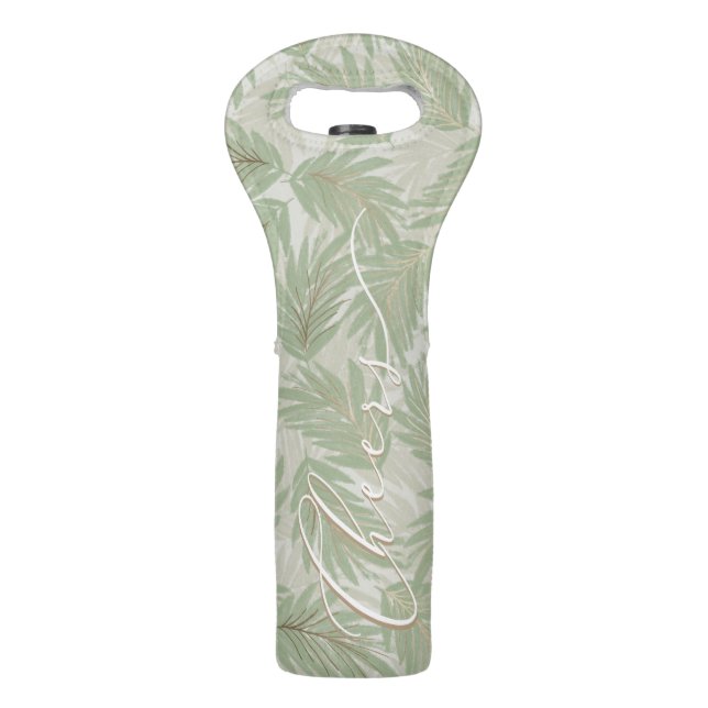 Elegant Script CHEERS on Palm Trees Wine Bag (Front)