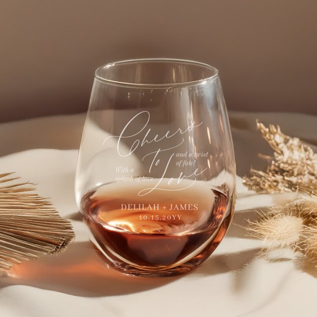  Elegant Script Cheers to Love Couples Wedding Stemless Wine Glass (Elegant Script Cheers to Love Couples Wedding Stemless Wine Glass)