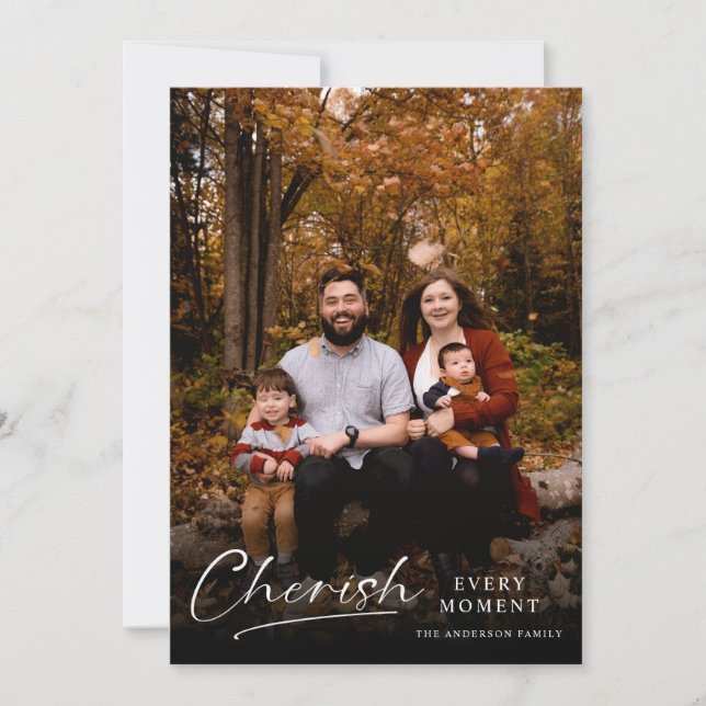 Elegant Script Cherish Every Moment  Holiday Card (Front)