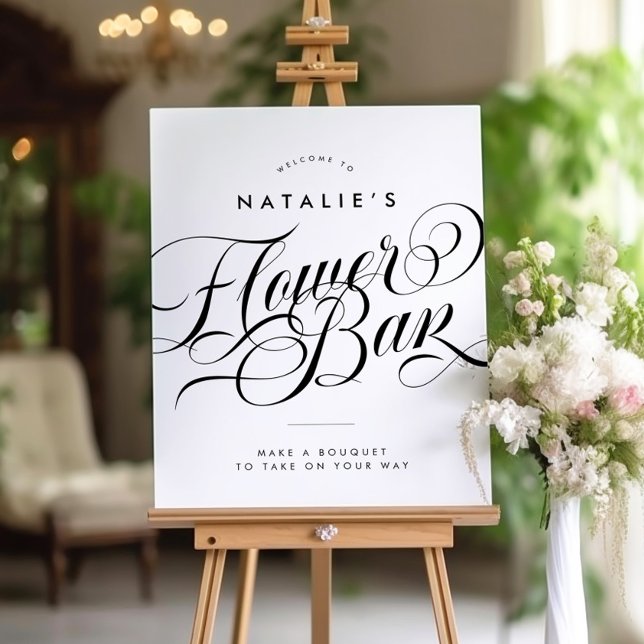 Elegant Script Chic Bridal Shower Flower Bar Sign (Creator Uploaded)