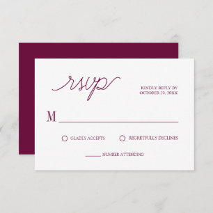 Elegant Script Chic Burgundy Minimal Wedding RSVP Card