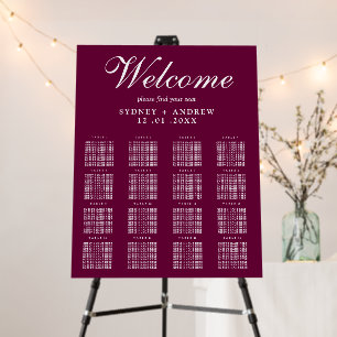 Elegant Script Chic Burgundy Wedding Seating Chart Foam Board