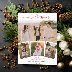 Elegant Script Chic Christmas 4 Photo Collage Holiday Postcard