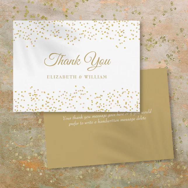 Elegant Script Chic Gold Dust Confetti Thank You Card | Zazzle