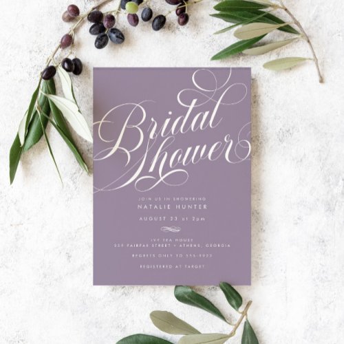 Elegant Script Chic Lilac Purple Bridal Shower Invitation