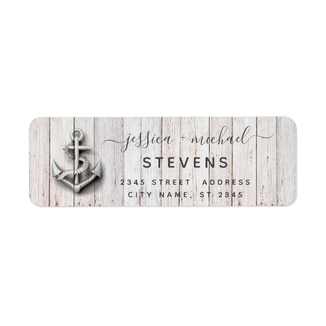 Elegant script chic wedding nautical anchor wood label (Front)