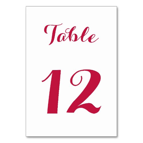 Elegant Script Chic White Red Bride Wedding Party Table Number