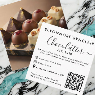 Elegant Script Chocolatier Brand Photo QR Code Calling Card