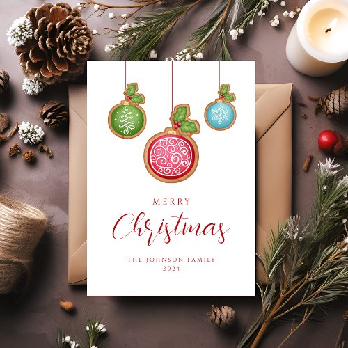 Elegant Script Christmas Baubles  Holiday Card