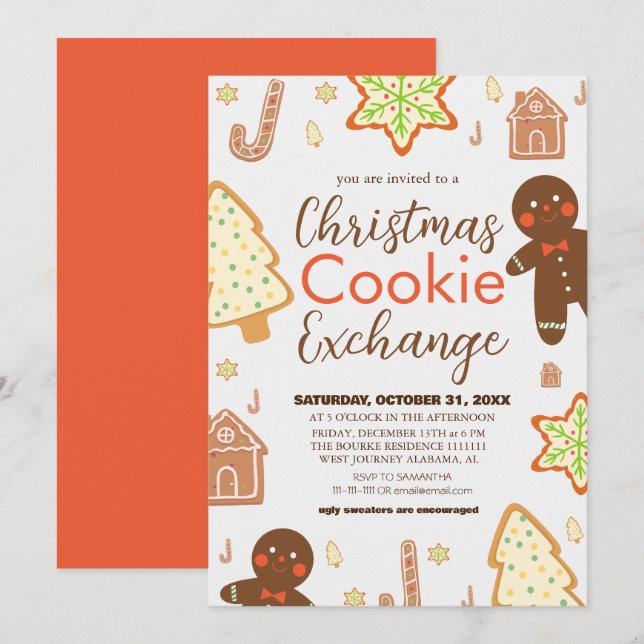 Elegant Script Christmas Cookie Exchange Party Invitation (Front/Back)