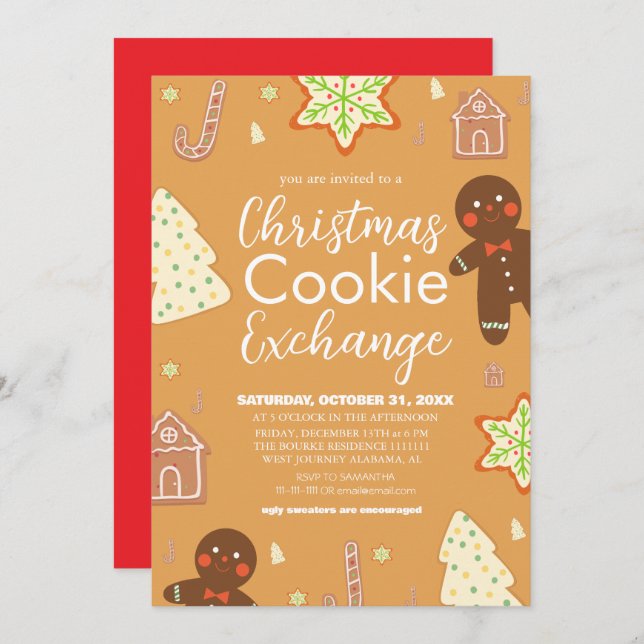 Elegant Script Christmas Cookie Exchange Party Invitation (Front/Back)