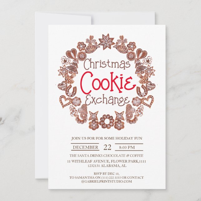 Elegant Script Christmas Cookie Exchange Party  Invitation (Front)