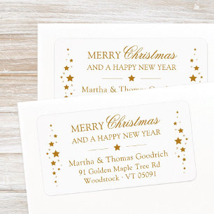 Elegant Script Christmas Gold Stars Return Address Label