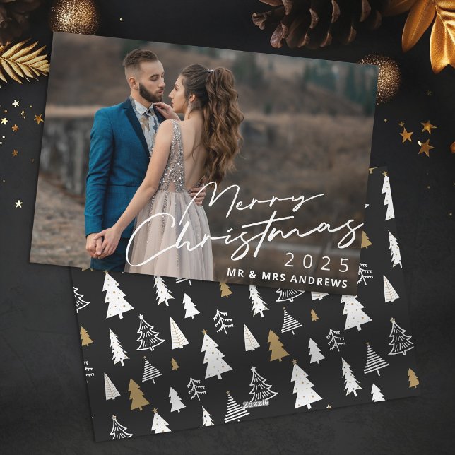 Elegant Script Christmas Married Couple Photo Holiday Card (Creator Uploaded)