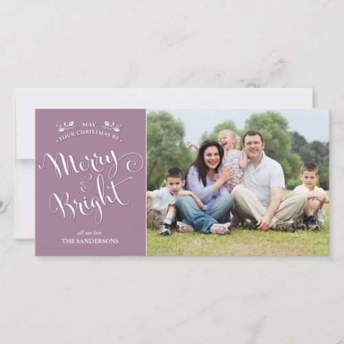 Elegant Script Christmas Photo Card in Mauve