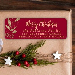 Elegant Script Christmas Red Return Address Label