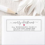 Elegant Script Christmas Return Address Label<br><div class="desc">Elegant, Modern Black and White Hand Lettered Christmas Family Return Address Labels. Featuring a pretty hand-written script with saying "merry christmas" in swash-tail font, a little red color heart shape, around thin line frame background. Great for Christmas holiday season, easy to personalize them with your names and return address info....</div>