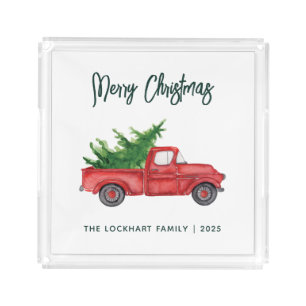 Elegant Script Christmas Truck Holiday Custom Acrylic Tray