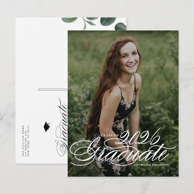 Elegant Script Class of 2024 Photo Graduation Invitation Postcard (Front/Back)