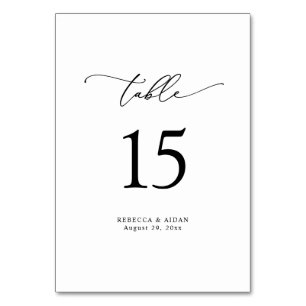 Elegant Script Classic Black & White Wedding Table Number