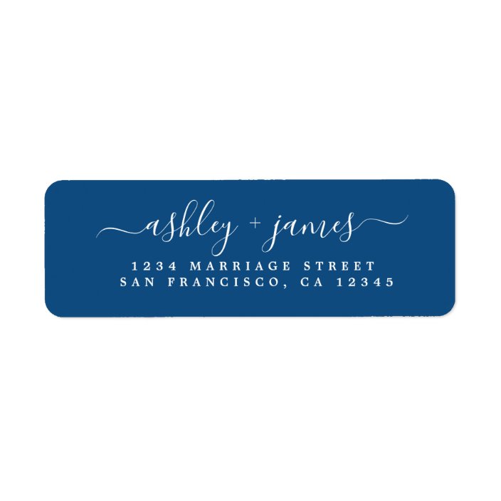 Elegant Script Classic Blue Wedding Return Address Label